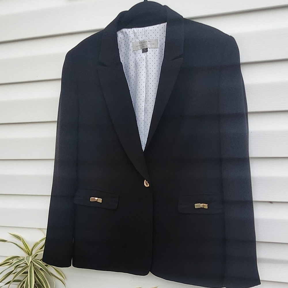 Tahari Elegant Black Blazer with Gold Button